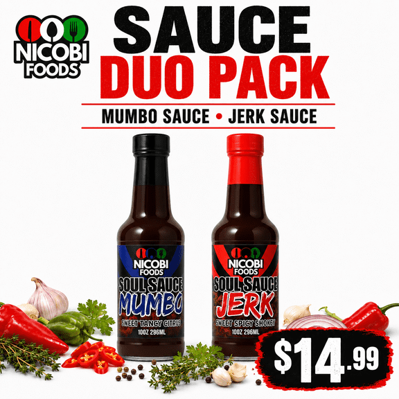 Nicobi Foods Soul Sauce Pack Soul Sauce Mumbo & Soul Sauce Jerk, Sweet, Tangy, Citrusy & Bold Island Heat (10 fl oz each)