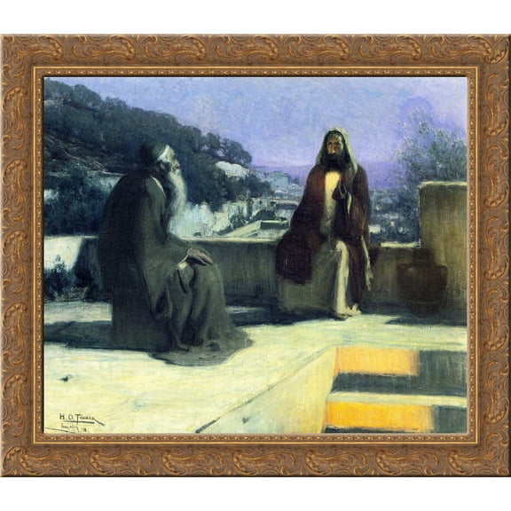 Nicodemus Visiting Jesus 24x20 Gold Ornate Wood Framed Canvas Art by Henry Ossawa Tanner