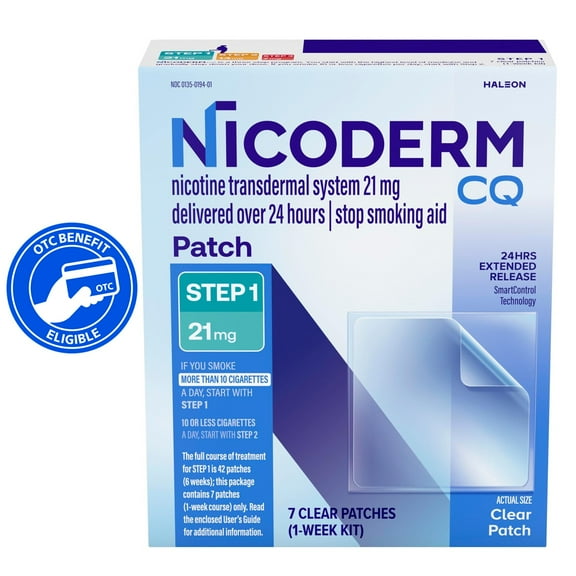 Nicoderm CQ Step 1 Extended Release Nicotine Patches to Stop Smoking, 21 Mg, 7 Count