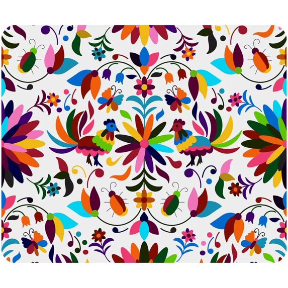Nicokee Mexican Style Gaming Mousepad Mexican Otomi Style Flower Boho Colorful Bird Mouse Pad Mouse Mat for Computer Desk Laptop Office 8 X 9 Inch Non-Slip Rubber