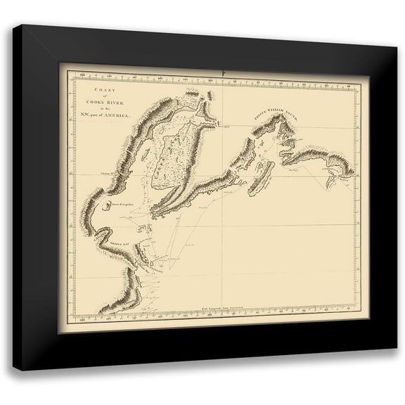Nicol 14x12 Black Modern Framed Museum Art Print Titled - Cook Inlet Alaska - Nicol 1785