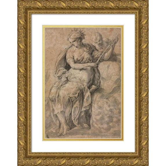 Nicolò dell'Abate 11x14 Gold Ornate Wood Frame and Double Matted Museum Art Print Titled - Allegorical Figure (Verso) (1500s)