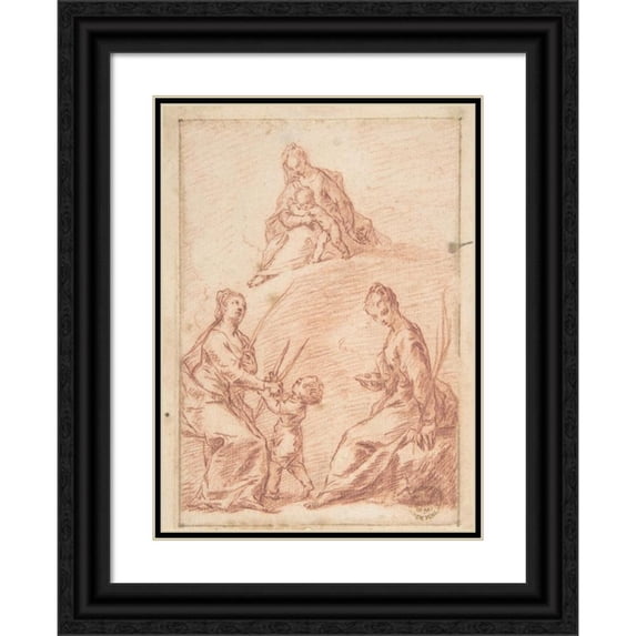 Nicola Grassi 14x18 Black Ornate Wood Framed Double Matted Museum Art Print Titled - The Virgin and Child Appearing to Saint Agatha and Saint Lucy (1682-1750)