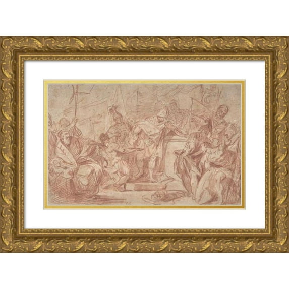 Nicola Marcola 18x13 Gold Ornate Wood Frame and Double Matted Museum Art Print Titled - Scene from Ancient History (1738-70)