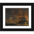 thumbnail image 1 of Nicolaas Baur 14x12 Black Ornate Wood Framed Double Matted Museum Art Print Titled: The Fire on the Wharves of Algiers, Shortly After the Commencement of the Bombardment by the Anglo-Du, 1 of 5