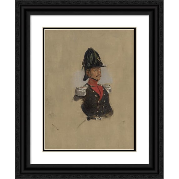 Nicolaas Pieneman 12x14 Black Ornate Wood Framed Double Matted Museum Art Print Titled: Portrait Study of Captain J.J.P. Van Munnick (1819 - 1860)