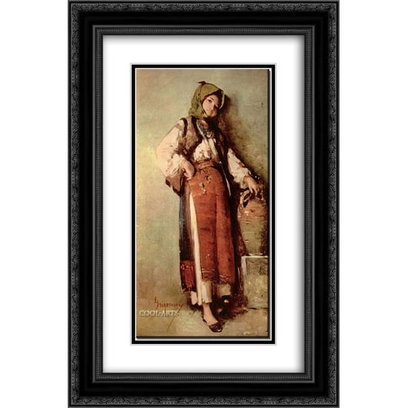 Nicolae Grigorescu 2x Matted 16x24 Black Ornate Framed Art Print 'Peasant Woman with Pitcher'