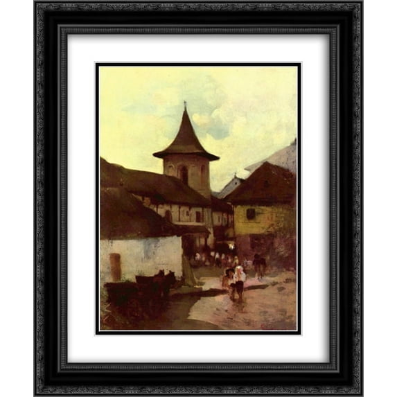 Nicolae Grigorescu 2x Matted 20x24 Black Ornate Framed Art Print 'Catholic Church in Cimpulung'