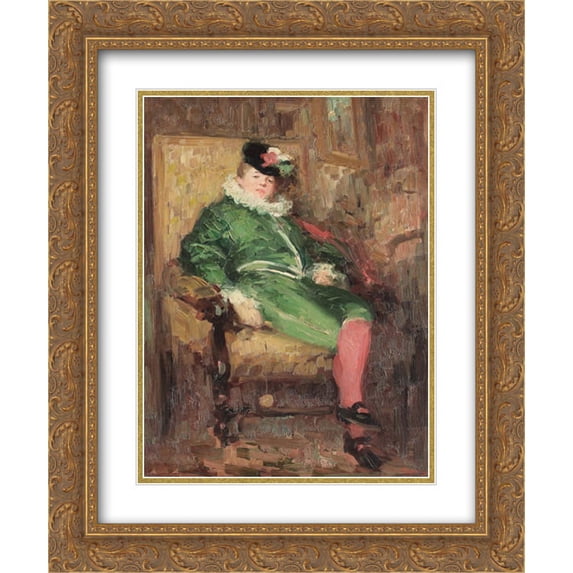 Nicolae Grigorescu 2x Matted 20x24 Gold Ornate Framed Art Print 'Columbine in Green'