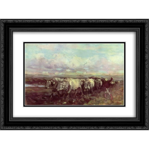 Nicolae Grigorescu 2x Matted 24x18 Black Ornate Framed Art Print 'Hard road'