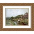 thumbnail image 1 of Nicolae Grigorescu 2x Matted 24x20 Gold Ornate Framed Art Print 'Laundrywoman in Brittany', 1 of 2