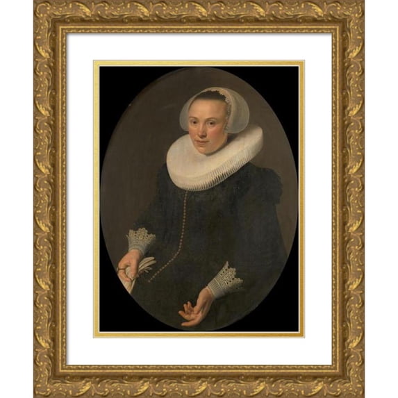 Nicolaes Eliasz. Pickenoy 11x14 Gold Ornate Wood Frame and Double Matted Museum Art Print Titled - Portrait of Maria Joachimsdr Swartenth (1598-1631) (1627)