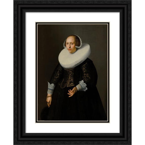 Nicolaes Eliasz. Pickenoy 18x24 Black Ornate Framed Double Matted Museum Art Print Titled: Portrait of a Lady (1636)