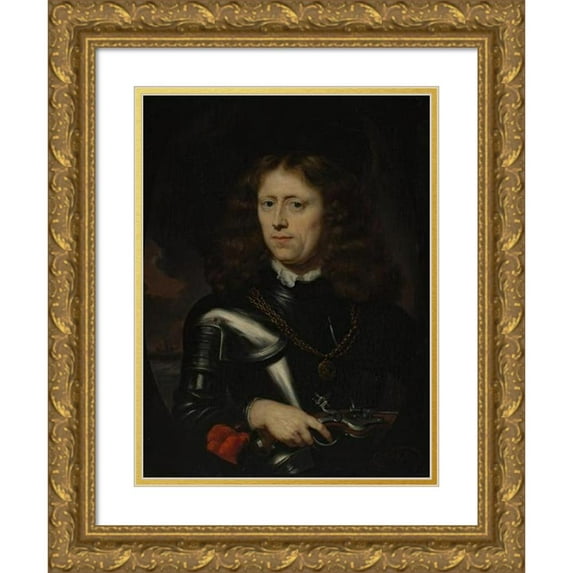 Nicolaes Maes 11x14 Gold Ornate Wood Frame and Double Matted Museum Art Print Titled - Admiral Jacob Binkes (Born About 1640, Died 1677)