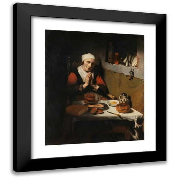 Nicolaes Maes 12x14 Black Modern Framed Museum Art Print Titled - Old Woman Saying Grace, Known as ‘The Prayer Without End’ (C. 1656)