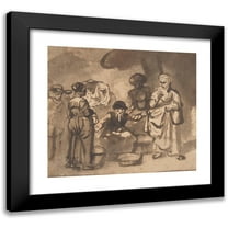 Nicolaes Maes 13x12 Black Modern Framed Museum Art Print Titled - The Scolding Fishwife (17th Century)