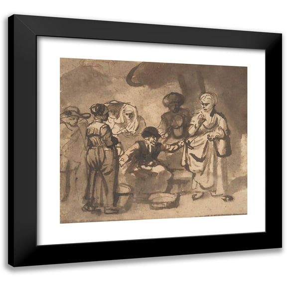 Nicolaes Maes 13x12 Black Modern Framed Museum Art Print Titled - The Scolding Fishwife (17th Century)