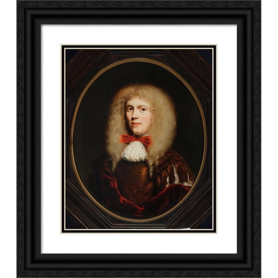Nicolaes Maes 15x18 Black Ornate Wood Framed Double Matted Museum Art Print Titled - Portrait of a Man in a Wig (C. 1670-1680)