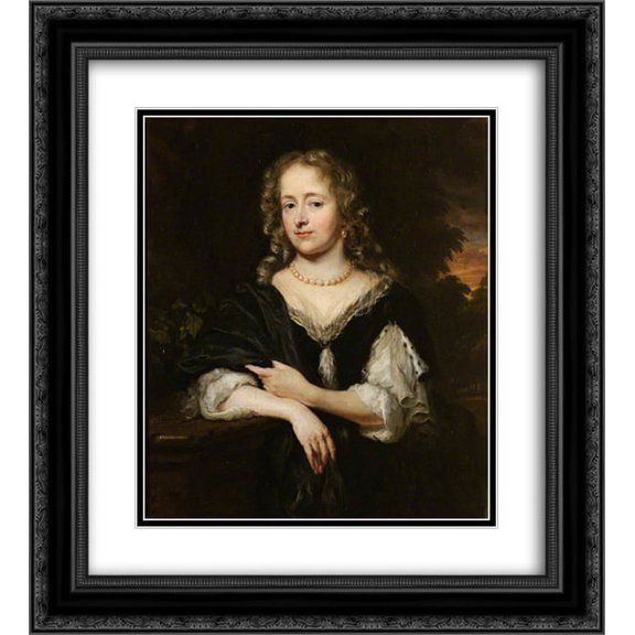 Nicolaes Maes 2x Matted 20x22 Black Ornate Framed Art Print 'Portrait of a Lady in a Black Dress '
