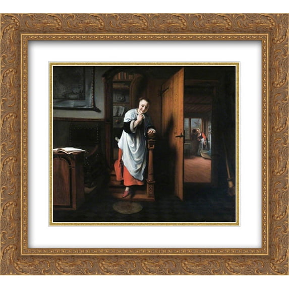 Nicolaes Maes 2x Matted 22x20 Gold Ornate Framed Art Print 'The Eavesdropper '