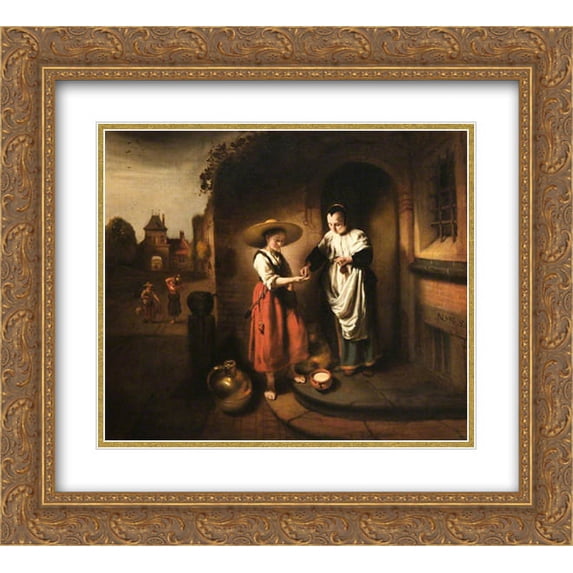 Nicolaes Maes 2x Matted 22x20 Gold Ornate Framed Art Print 'The Milkmaid '