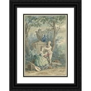 Nicolaes Muys 14x18 Black Ornate Wood Framed Double Matted Museum Art Print Titled - Elegant Couple in a Park (1750 - 1808)