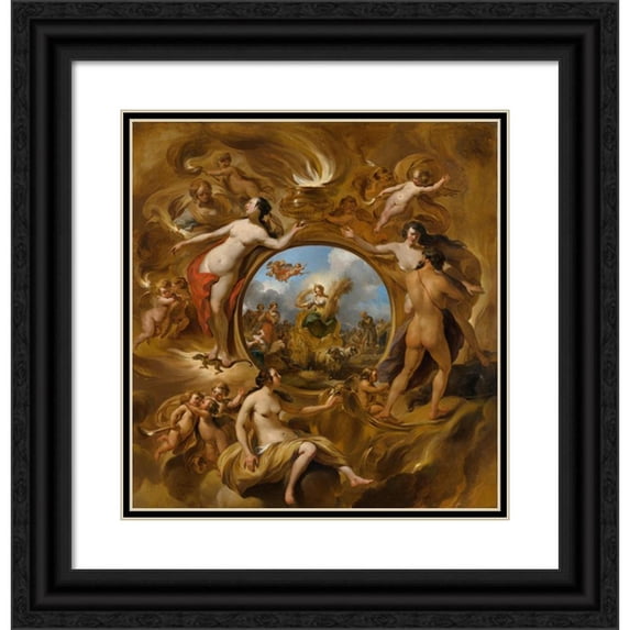 Nicolaes Pietersz. Berchem 12x13 Black Ornate Wood Framed Double Matted Museum Art Print Titled: Allegory of Summer (C. 1670)