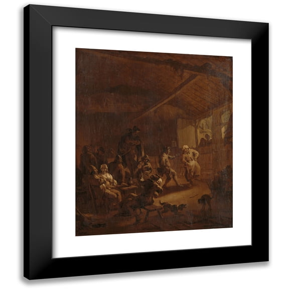 Nicolaes Pietersz. Berchem 12x14 Black Modern Framed Museum Art Print Titled - Peasants Dancing in a Barn (1655 - 1683)