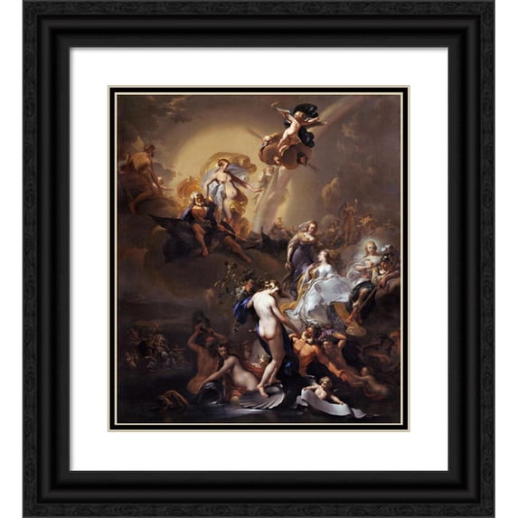 Nicolaes Pietersz. Berchem 12x14 Black Ornate Wood Framed Double Matted Museum Art Print Titled: Allegory on the Expansion of Amsterdam (C.1663)