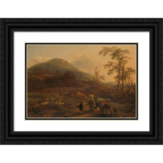 Nicolaes Pietersz. Berchem 14x11 Black Ornate Wood Framed Double Matted Museum Art Print Titled: The Three Droves (1656)