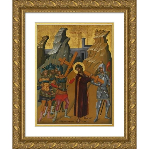 Nicolaos Tzafouris 19x24 Gold Ornate Framed and Double Matted Museum Art Print Titled - Christ Bearing the Cross