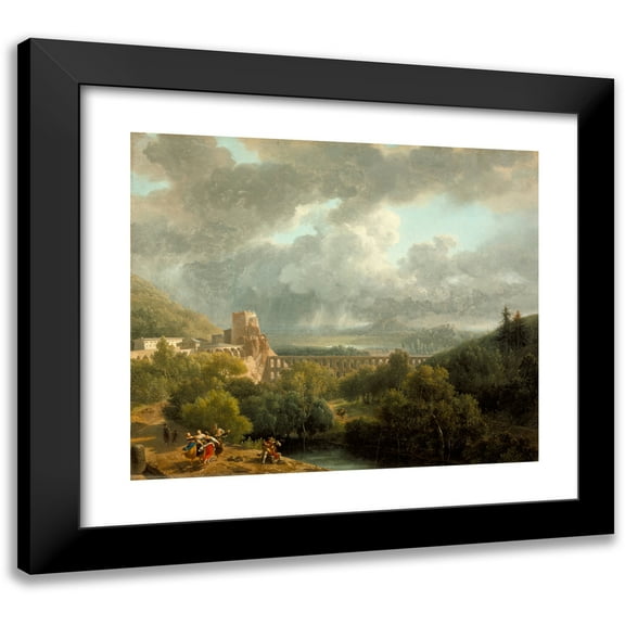Nicolas-Antoine Taunay 17x15 Black Modern Framed Museum Art Print Titled - Landscape with an Aqueduct (1810)