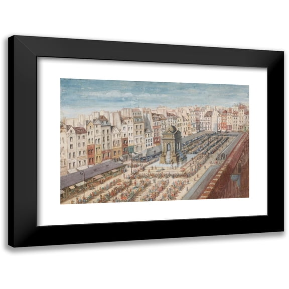Nicolas Bazin 14x11 Black Modern Framed Museum Art Print Titled - The Place and the Fountain of the Innocents Before the Construction of the Central Halls (1801 - 1900)