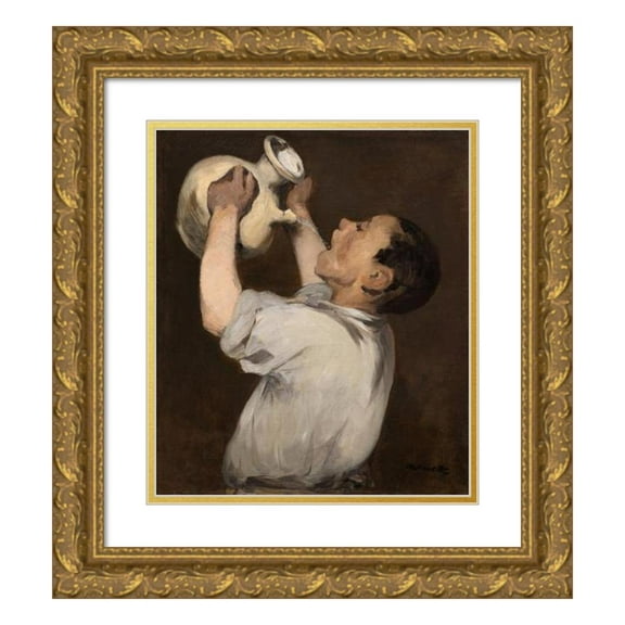 Nicolas Bernard Lépicié 20x23 Gold Ornate Framed and Double Matted Museum Art Print Titled - Boy with Pitcher (La Regalade) (1862)