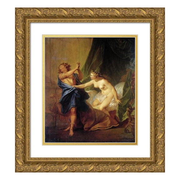 Nicolas Bertin 12x14 Gold Ornate Wood Frame and Double Matted Museum Art Print Titled - Joseph and Potiphar's Wife (1690 - 1710)