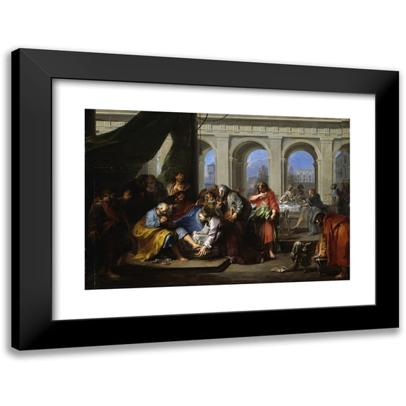 Nicolas Bertin 14x11 Black Modern Framed Museum Art Print Titled - Christ Washing the Feet of His Disciples (1720)