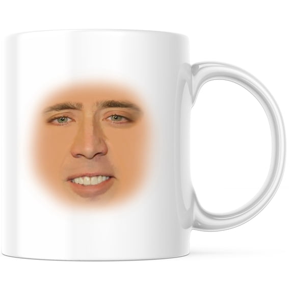 Nicolas Cage Face Mug - Funny Actor Meme Coffee Mug - Unique Novelty Gift for Nicolas Cage Fans - 11 Ounce Novelty Coffee Cup - WMUG0012