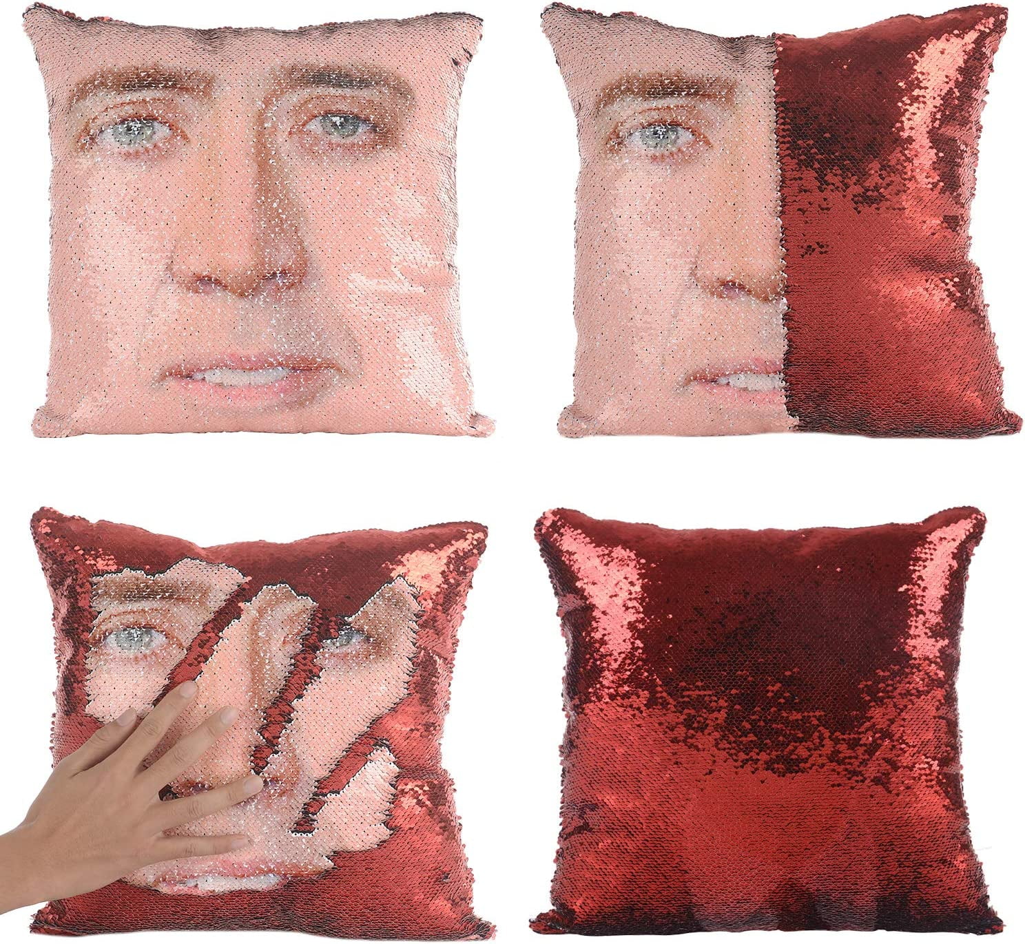Nicolas Cage Mermaid Pillow Cover Sequin Pillow Case Funny Gag