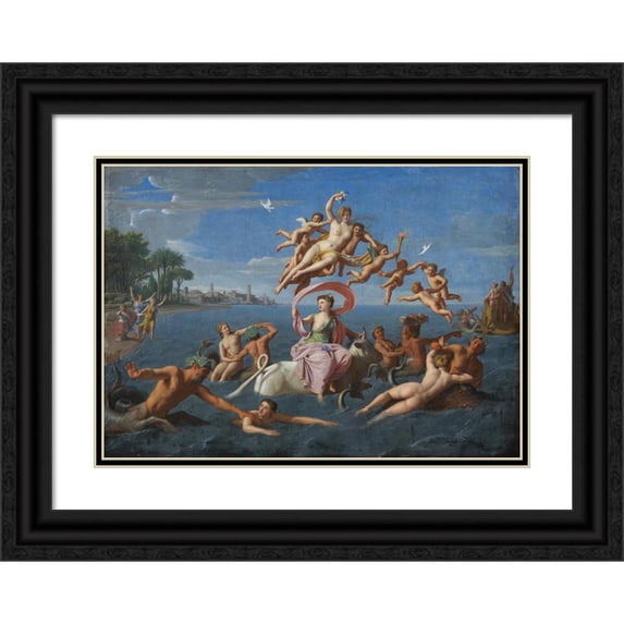Nicolas Colombel 14x11 Black Ornate Wood Framed Double Matted Museum Art Print Titled: The Rape of Europe (1659 - 1717)