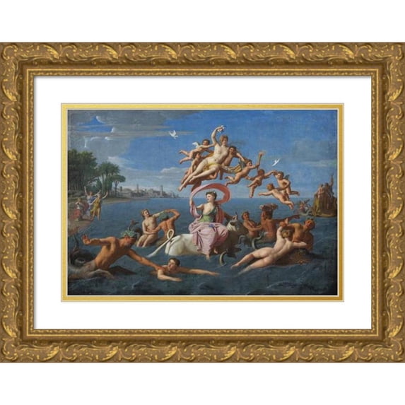 Nicolas Colombel 14x11 Gold Ornate Wood Frame and Double Matted Museum Art Print Titled - The Rape of Europe (1659 - 1717)