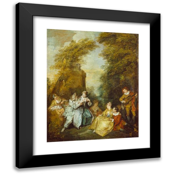 Nicolas Lancret 12x14 Black Modern Framed Museum Art Print Titled - A Gallant Conversation (Conversation Galante) (1719)