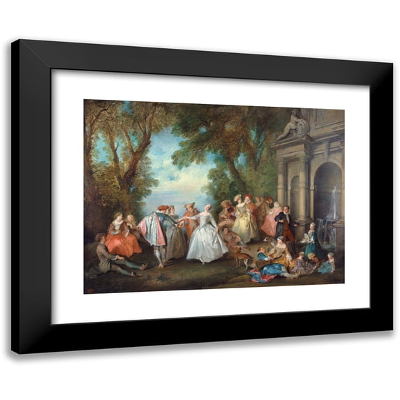 Nicolas Lancret 14x11 Black Modern Framed Museum Art Print Titled - Dance Before a Fountain (By 1724)
