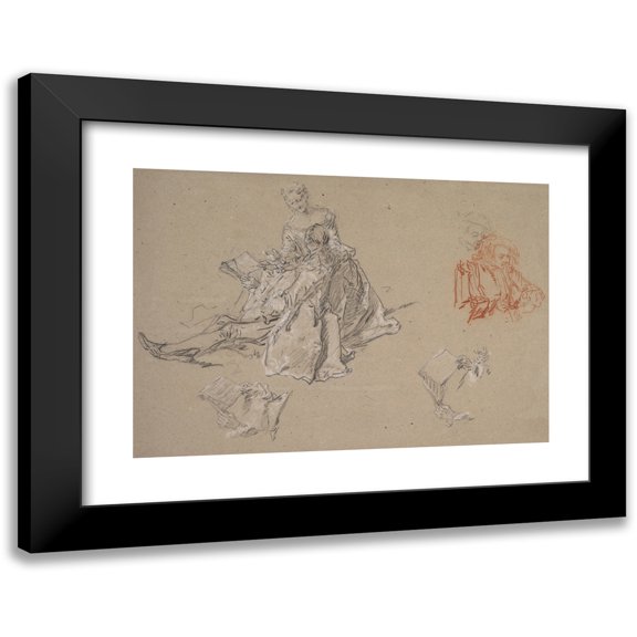 Nicolas Lancret 14x11 Black Modern Framed Museum Art Print Titled - Studies of a Couple Seated on the Ground, Looking at a Songbook (ca. 1740)
