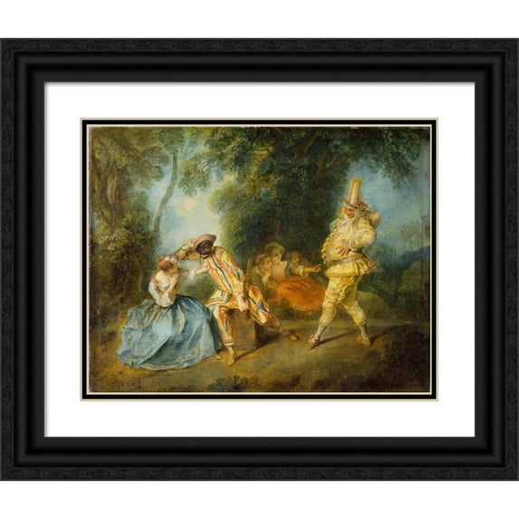 Nicolas Lancret 14x12 Black Ornate Wood Framed Double Matted Museum Art Print Titled: An Italian Comedy Scene (C.1734)