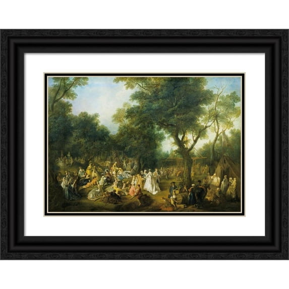 Nicolas Lancret 18x14 Black Ornate Wood Framed Double Matted Museum Art Print Titled - Fete in a Wood (C.1722)