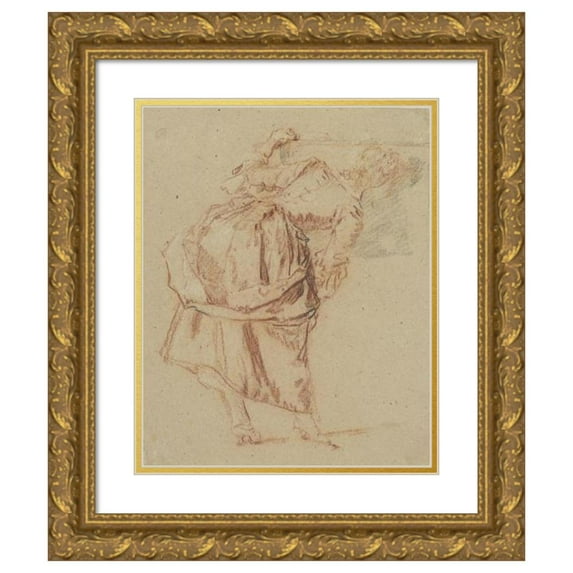 Nicolas Lancret 20x24 Gold Ornate Framed and Double Matted Museum Art Print Titled - A Young Woman Looking in a Mirror (1742-1743)