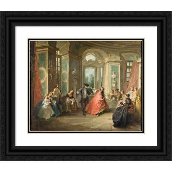Nicolas Lancret 24x20 Black Ornate Framed Double Matted Museum Art Print Titled: Blind Man's Buff