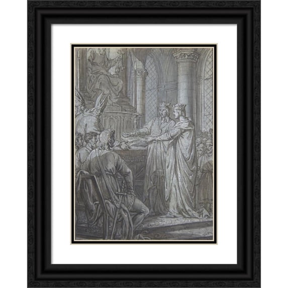 Nicolas Lejeune 18x24 Black Ornate Framed Double Matted Museum Art Print Titled: Louis III and Carloman Give the Kingdom's Eveques the Assurance of Their Fidelite in 882 (ca. 1791)