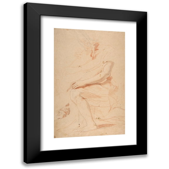 Nicolas Mignard 11x14 Black Modern Framed Museum Art Print Titled - Studies for the Archangel Gabriel (ca. 1645)