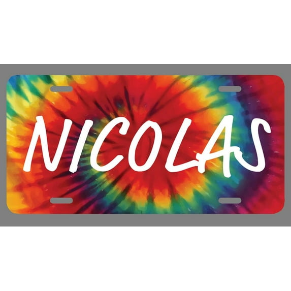 Nicolas Name Tie Dye Style License Plate Tag Vanity Novelty Metal | UV Printed Metal | 6-Inches By 12-Inches | Car Truck RV Trailer Wall Shop Man Cave | NP1806